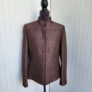 Zanella Jacket Womens Brown Quilted Zip Up Woven Dress Jacket Italy Sz 8